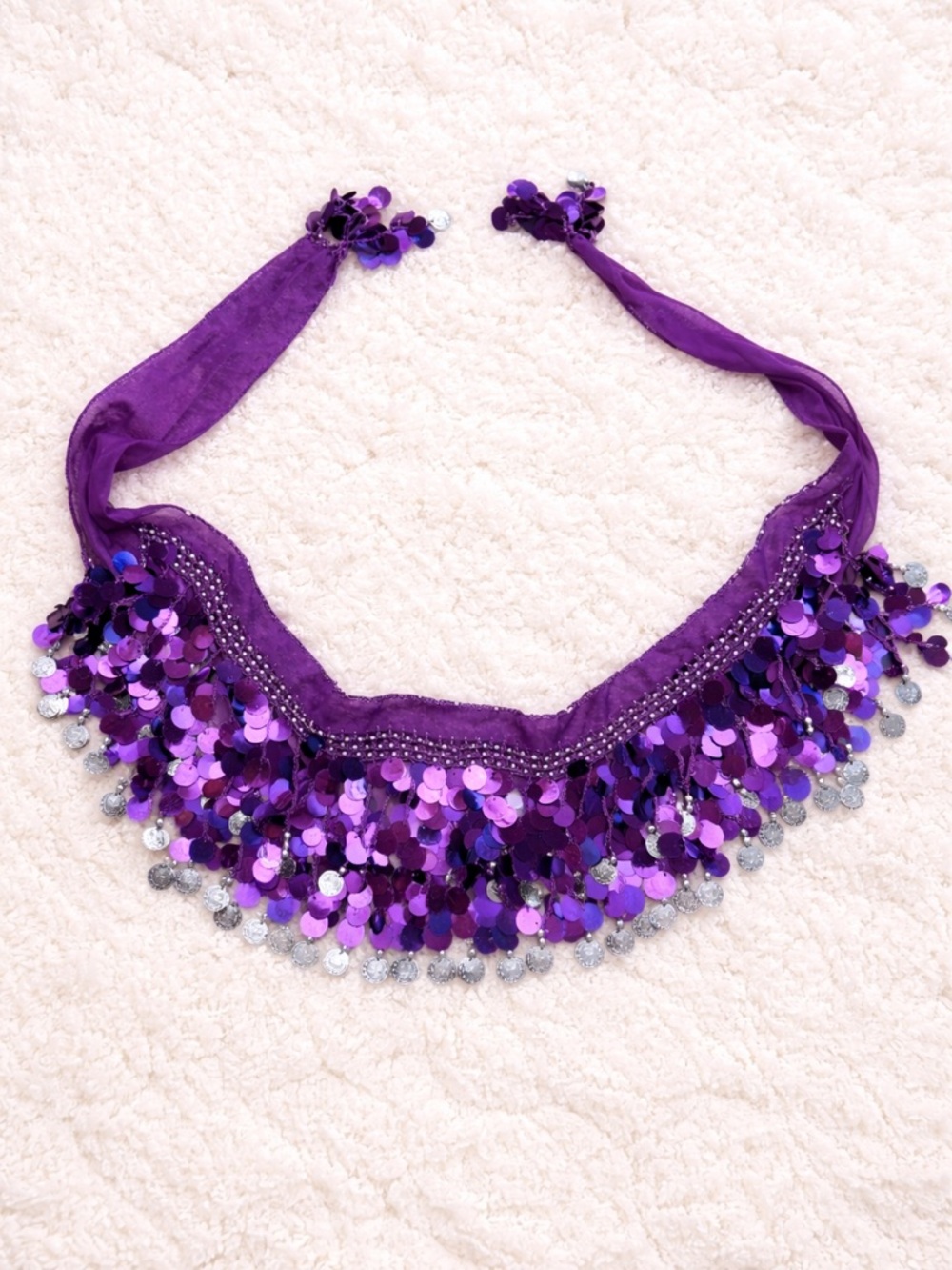 Purple Belly Dance Hip Scarf Coin Belt Sequins Festival Costume Waist Chain